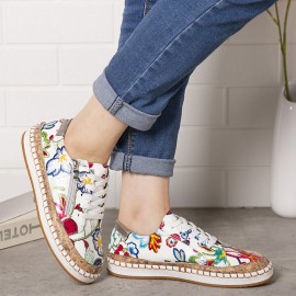 Women Folkways Printing Comfy Non Slip Casual Chunky Flats Shoes